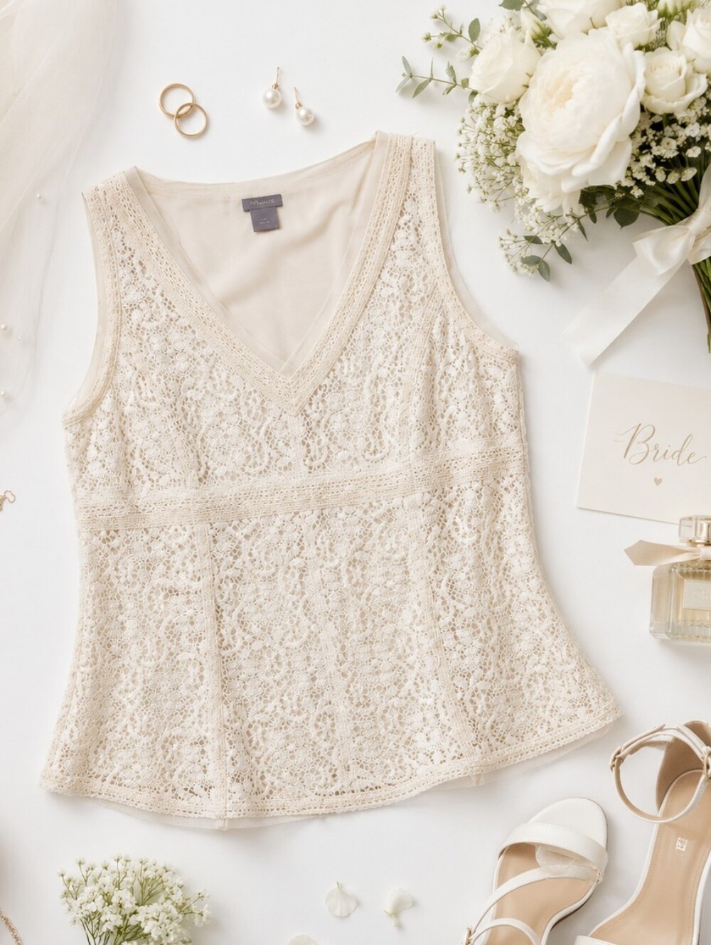 Ann Taylor Ivory Lace V-Neck Sleeveless Camisole - Picture 7 of 7